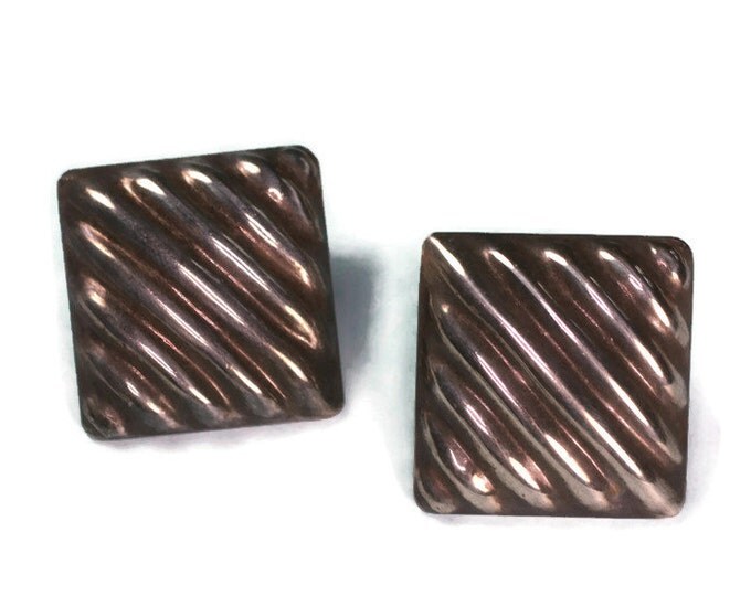 Sterling Ridged Square Earrings Posts Bold Chunky Boho Vintage