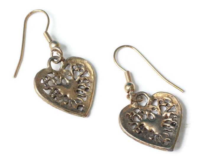 Filigree Heart Dangle Earrings Goldstone Center Gold Tone Earwires