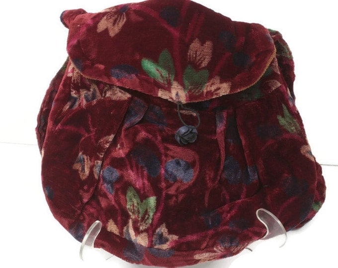 Velour Tapestry Handbag Floral Print Vintage Hippie 1970s