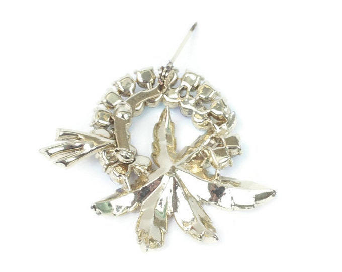 AB Rhinestone Flower Brooch Gold Tone Leaf Pin Vintage