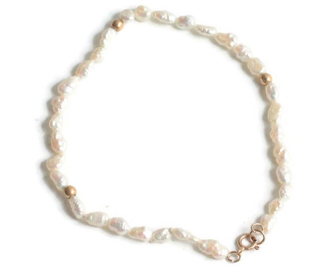 Freshwater Pearl Bracelet with 14K Clasp and Gold Beads