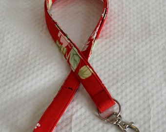 Floral Lanyard / Red Lanyard / Badge Lanyard / Keychain / Key Lanyards / ID Badge Holder / Fabric Lanyards / Teacher Lanyard /Badge Lanyards