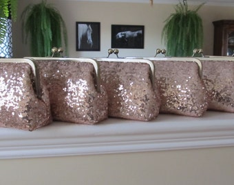 SALE 20% Off,Rose Gold Sequin Clutch Set Of 6,Wedding Accessories,Bridal Accessories,Wedding Clutch,Bridesmaid Clutch, Bridal Purse