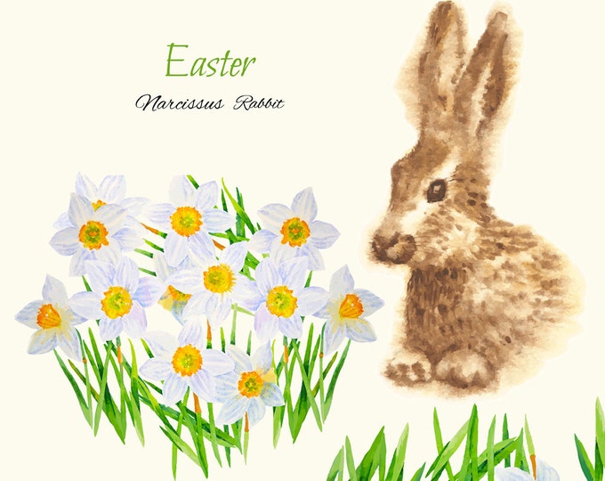 Digital Clipart with Easter Rabbits, watercolor clipart spring, painting, Scrapbooking, clipart, eggs, grass, animal, egg,