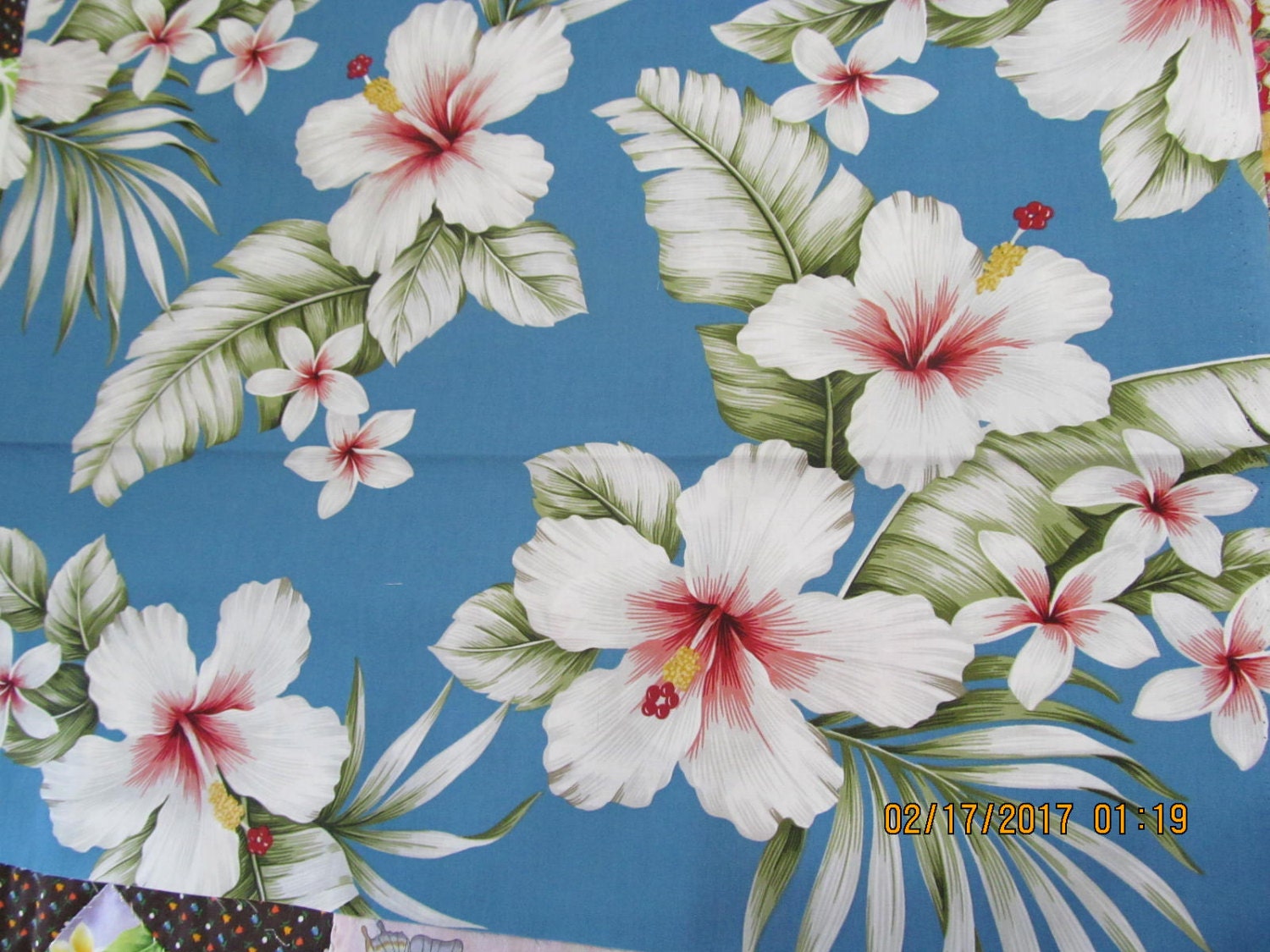 Hawaiian Quilting Fabric Pua Hibiscus in Blue from Marianne
