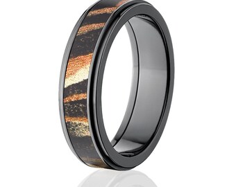 New Black Zirconium 6mm Shadowgrass Mossy Oak Licensed Mossy Oak Camo Ring Camo Wedding Ring Black Zirconium Wedding Band:BZ-6RC-SHADOWGRASS