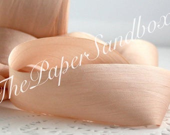 Champagne Blush Silk, 1.25" wide by the yard, Silk Ribbon, Blush Silk Trim, Weddings, Bridal Sashes, Gift Wrapping, Bouquets, Party Supplies