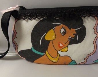 Jasmine and Rajah Wristlet / Pouch -- Handmade Vintage Aladdin..Disney Princess