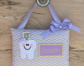 SHIPS NEXT DAY,Purple Chevron,Personalized,Girl tooth fairy pillow,Tooth fairy pillow,Chevron,Lavender,Gold embroidery,ships next day