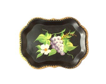 Tole Tray Vintage 1950s Hand Painted Floral
