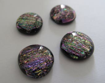 Four Uncalibrated, round, Dichroic glass cabochons, approximately 16mm to 17mm