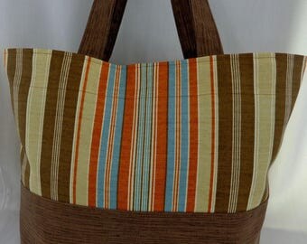 Extra Large Beach Tote, Diaper BAG, Knitting BAG, Work Purse, Pool BAG, Shopping Bag, Brown Stripes