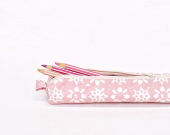 Pink Batik Pencil Case, Zipper Cotton Pencil Case, Small Pouch, Box Pencilcase