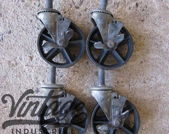 Antique Caster Wheels 5 inch Cast Iron Vintage Industrial Wheel / 5TH