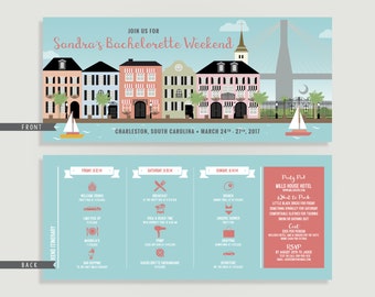 Charleston Bachelorette Invitation with Itinerary - Personalized Printable File or Print Package - Charleston Bachelorette #00232-PI10