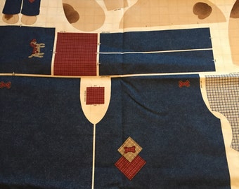 Fabric Panel Country Dog Stuffed Dog Toy Animal and Overall Outfit Light Weight Woven Cotton VIP Cranston Panel Siez 35" X 58" #4108