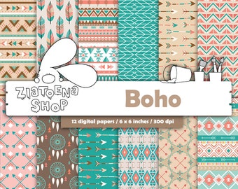 Boho digital paper Boho Pattern Tribal digital paper Ethnic pattern Ethnic digital paper Bohemian patterns Hippie patterns Arrow Digital