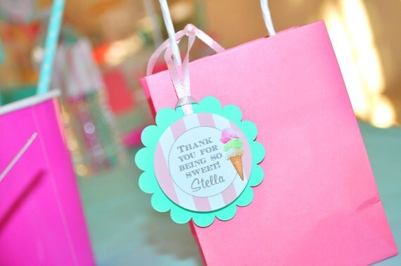 Ice Cream Birthday Favor Tags, Sweet Shoppe, Vintage Ice Cream Parlour, Ice Cream Cone Party Decorations, Ice Cream Social - Set of 12 Il_570xn