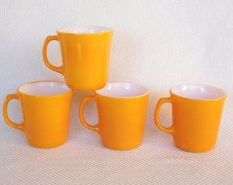 Set of 4 Vintage Pyrex Flared Mugs in Citrus Bright Sunflower Yellow Colored Vintage Mugs Excellent Condition Retro Diner Style
