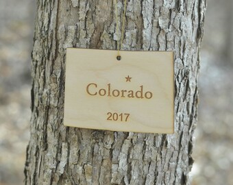 Natural Wood Colorado State Ornament WITH 2017