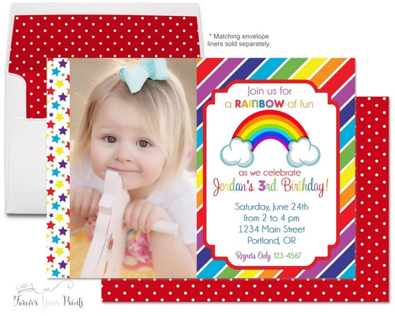 Rainbow Birthday Invitations - Rainbow Birthday Invites - Girls Birthday Party Invites - Rainbow Party Invites - Rainbow Invitations Il_570xn