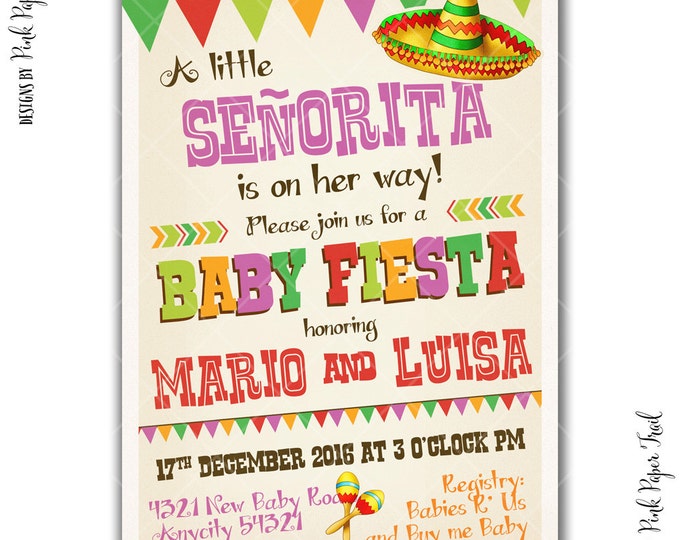 Fiesta Party Invitation, Girl Party, Senorita Party, Birthday, Baby Shower, I will customize for you, Printable invitation