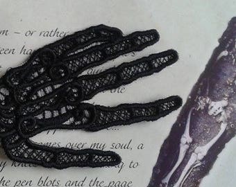 Pair of Black creepy, skeletal hand, lace applique, trimming, Halloween,UK