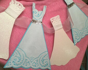 Wedding Dress Garland Paper Bridal Shower Decoration Sparkly White, Blue, Silver, White, Lace
