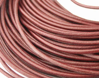 LRD0120010) 2.0mm Granada Genuine Round Leather Cord. 1 meter, 3 meters, 5 meters, 10 meters, 21.1 meters. Length Available.