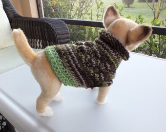 Dog Sweater Hand Knit xxxsmall Toy Chihuahua 7" long