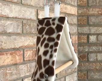 Cozy Bird Tent with Perch, Giraffe Anti-Pill Fleece, Light Beige inside for any Sm Birds..Lg. Finches, Parakeets, and Parrotlets