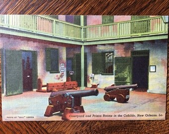 Coutyard and Prison in Cabildo New Orleans 1930s Linen