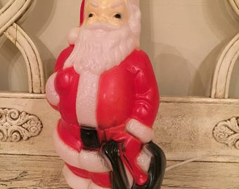 Vintage Blowmold Santa Claus - 1960s Christmas Decor - Plastic, Light Up Santa