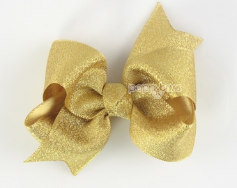 Gold Bow - gold hair bow - gold hair clip - baby gold bow - girl hair bows - toddler girl hairbow - non slip - girl bow - 3 inch bows babies