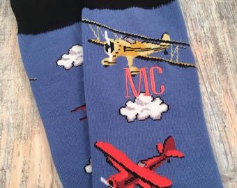 Pilot Socks - Plane Socks - Airplane Gift- mens dress socks - novelty gift - mens gift - mens christmas gift - pilot gift - plane - bi plane