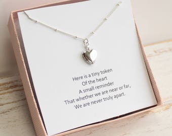 Tiny Sterling Silver Heart Locket Necklace with Sentiment Card