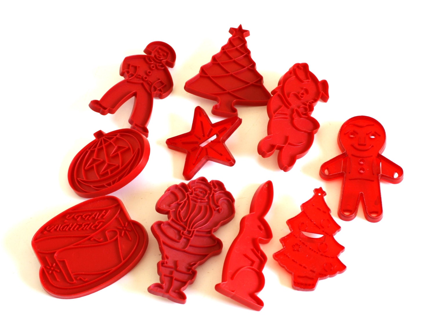 Red Tupperware HRM Cookie Cutters Vintage Plastic Gingerbread