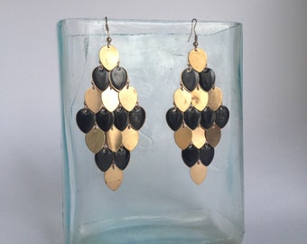 Large Gold and Black Teardrop Chandelier Earrings