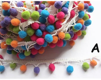 5y 1/2" Pom Pom Trim Pom Pom Ball fringe Trim Ribbon Sewing-multicolor(U PICK)