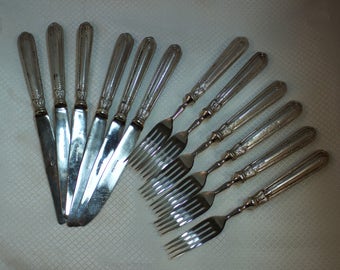 Rare Solingen Germany 6 Desert and Knives 800 Silver Flatware Set