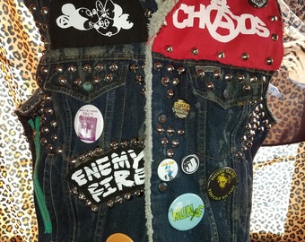 vintage "windbreaker" brand studded denim punk vest mens size LARGE seditionaries destroy