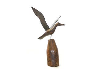Wood Flying Bird Sculpture | Mid-Century Modern Seagull in Flight