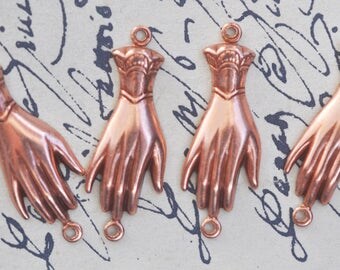 FOUR Hand Brass Connectors with 2 hoops, Rose Ox
