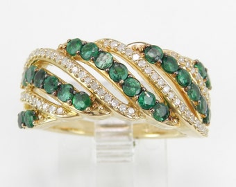 14K Yellow Gold Diamond and Emerald Anniversary Band Cluster Ring Size 7 May Gem