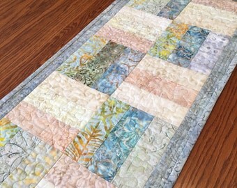 Quilted Table Runner, Batik Table Runner, Handmade Table Runner, Glimmers of Gold Table Runner