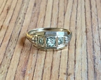 Vintage Art Deco Ring Silver Plate Ring Rhinestones Ring Bridals Wedding 1930s Art Deco French jewelry Ring Size 6.75 US