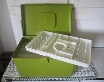 Wil-Hold Sewing Box Wilson Green Plastic with 2 Trays