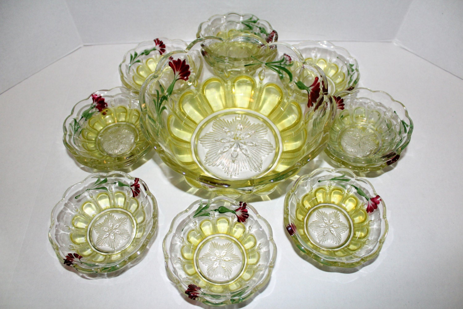 EAPG US Glass Michigan Berry Bowl Set Antique 1902 Loop & Pillar
