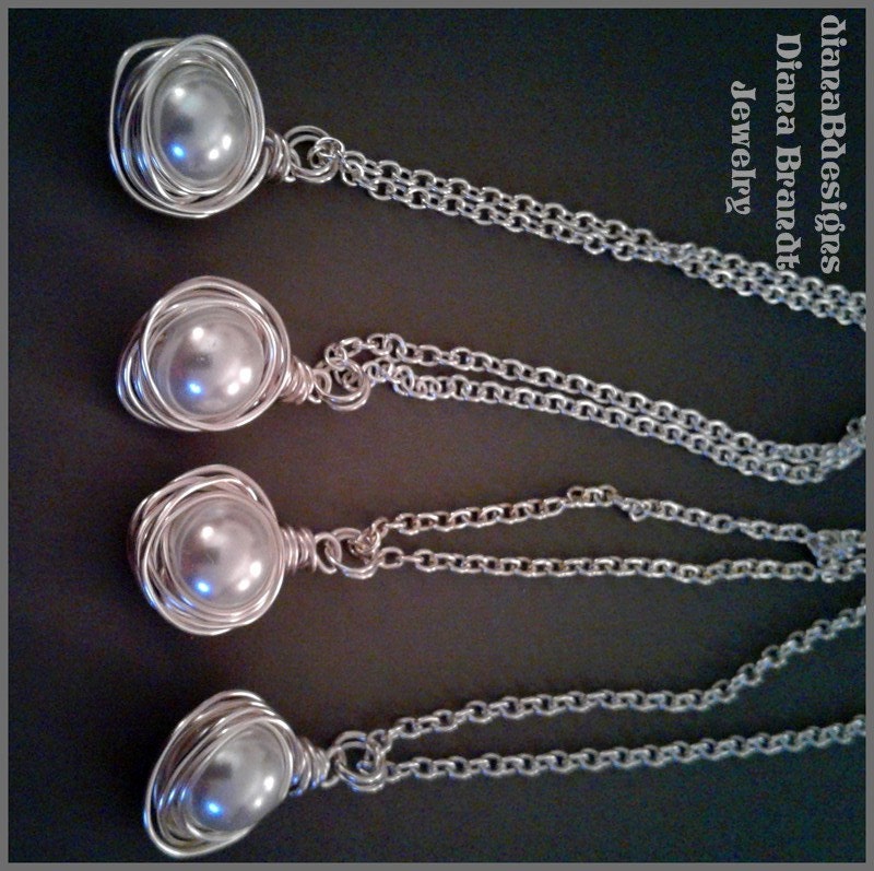 Messy wire wrap white glass pearl necklace-christmas