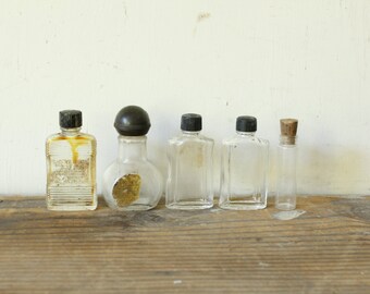 Collection of Old Rustic Bottles Glass Small Bottles As Found